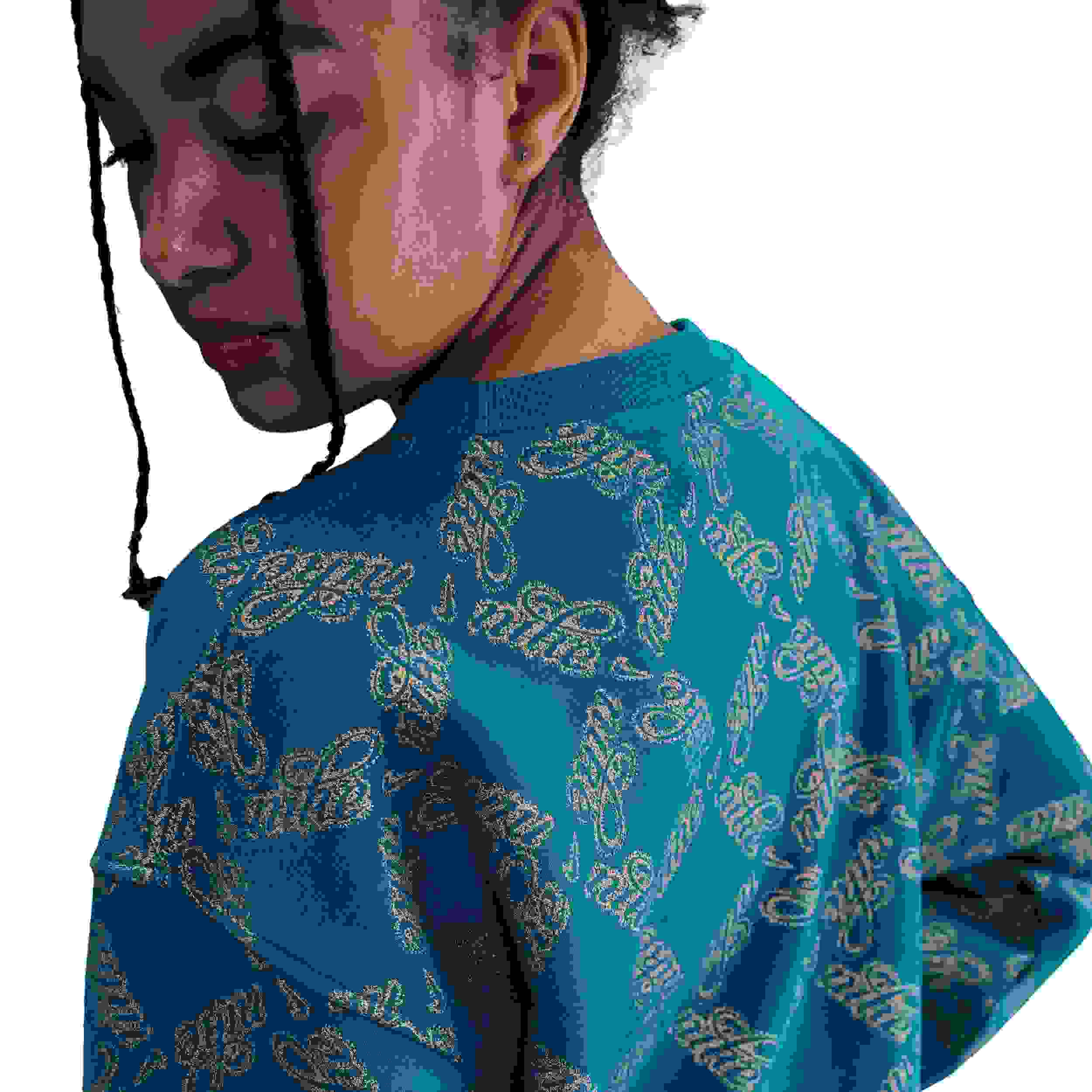 Nike Sportswear Club Fleece Oversized Big Girls' Blue/Gold Printed Crewneck Sweatshirt